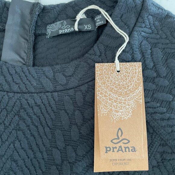 Prana Macee Raglan Slv Scoop Nk Textured Jacquard Knit Shift Dress Black XS NWT - Picture 11 of 16